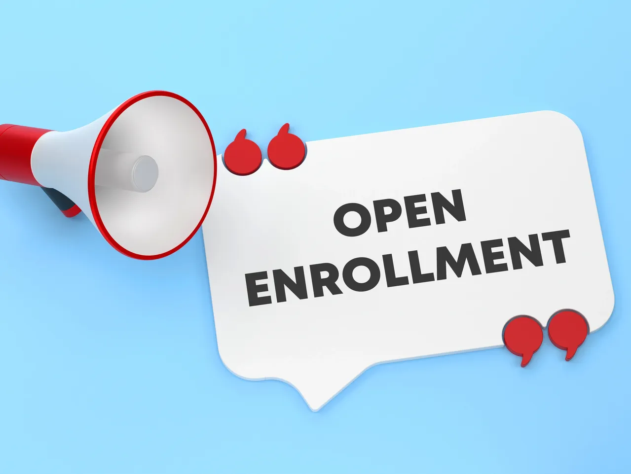 Bullhorn on blue background with open enrollment announcement to support HR compliance