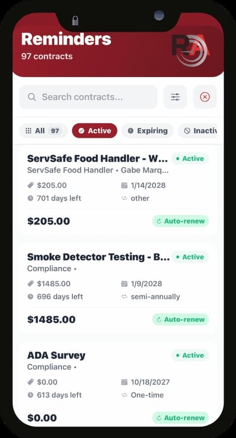 RenewAlert Small Business Operations App